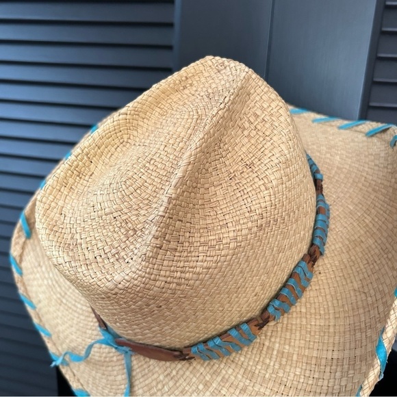 Bullhide Woven Straw Cowboy Hat With Turquoise Details, Size Small - Picture 9 of 16